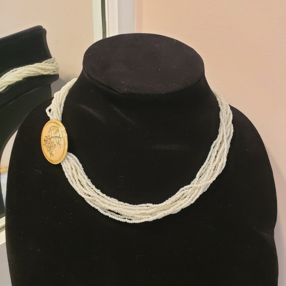 Vintage Seed Bead Necklace w/ Pennant